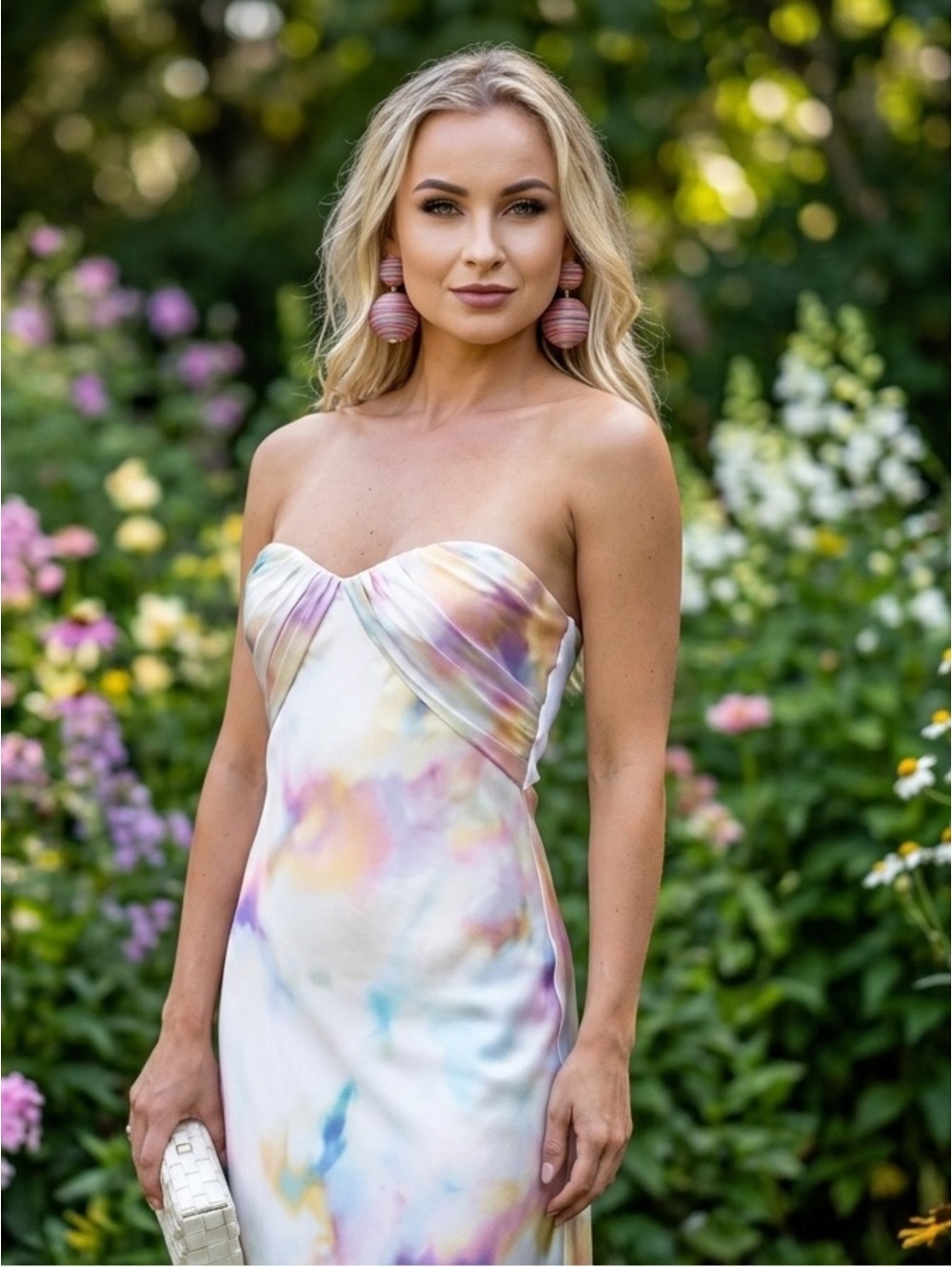 2 ML Monique Lhuillier Annika Strapless Satin Midi Dress